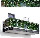 Balkonscherm 500x85 cm - Balkonposter Klimop - Groen - Stenen - Wit - Grijs - Balkon scherm decoratie - Balkonschermen - Balkondoek zonnescherm