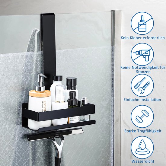 CALIYO Étagère de Douche - Étagère de Douche Suspendue en Acier Inoxydable 304 - Étagère de Douche à Suspendre - Étagère de Douche Support de Shampooing avec Crochet pour Porte en Verre sans Cadre