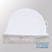 VIB® - Muts rond - Hello World (Wit - Grijs) - Babykleertjes - Baby cadeau