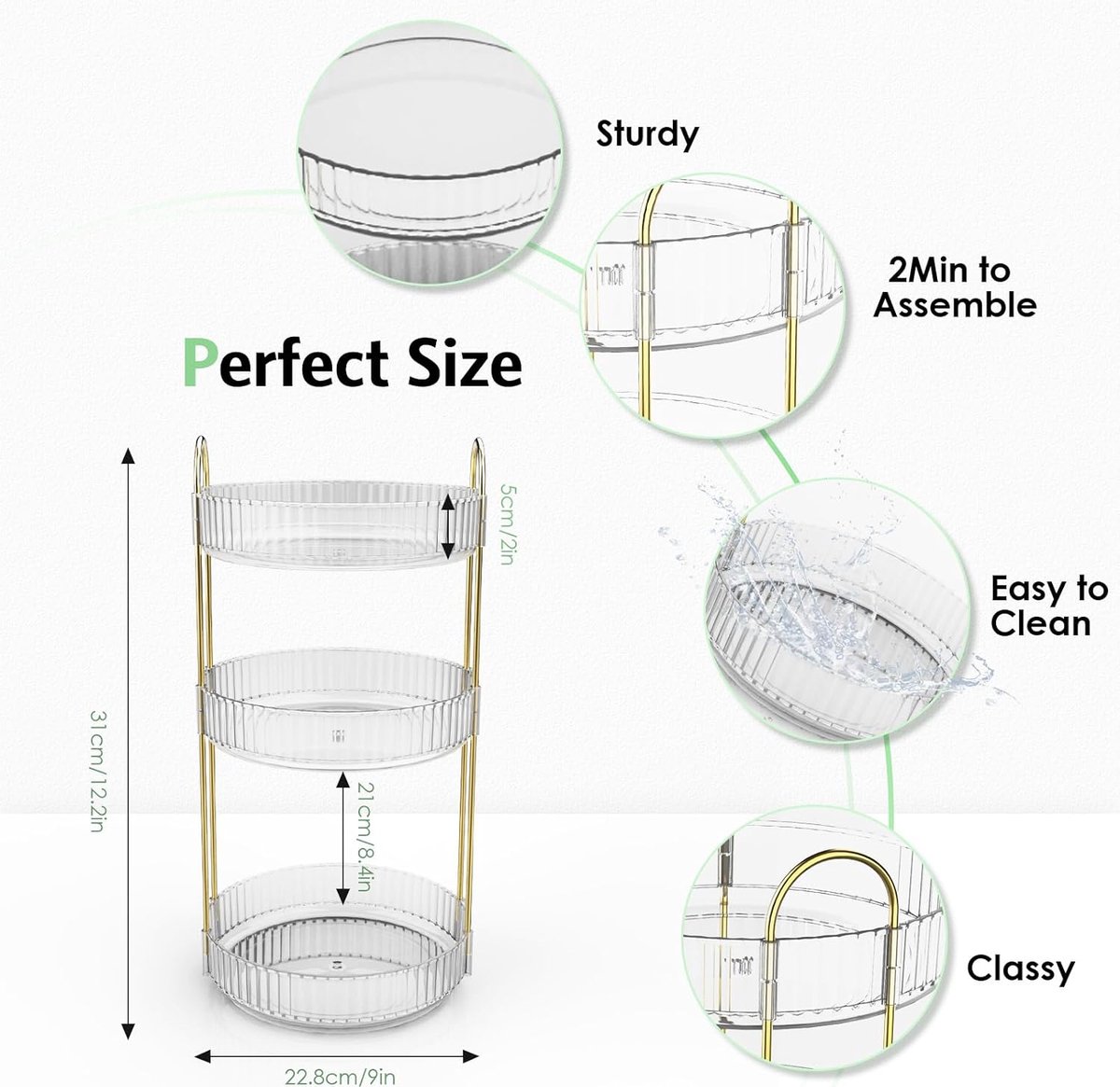 Skincare Make-uporganizer draaibaar 360 stuks multifunctionele organizer voor badkamer slaapkamer make-uptafel (goud 3 dieren)