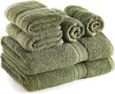 Handdoekenset van 6, 2 badhanddoeken, 2 handdoeken en 2 washandjes Dagelijks gebruik 500 gsm ringgesponnen 100% katoen olijfgroen