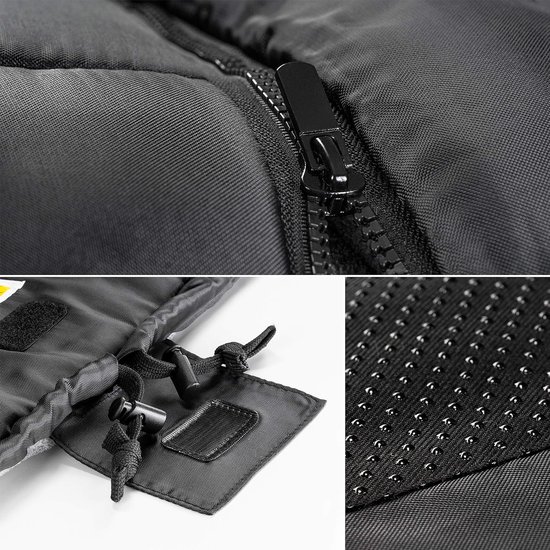 Wintervoetenzak voor kinderwagen, sportwagen en buggy met anti-slipbescherming, zachte luxe thermo-fleece, mummiecapuchon, reflecterende strepen en tas, zwart-grijs, zwart grijs, voetenzak — afbeelding 2