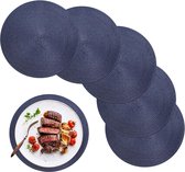 Blauwe ronde placemats set van 6, polypropyleen gevlochten geweven placemats hittebestendig wasbaar keuken eetkamer placemats set van 6 voor thuis, restaurant, hotel, buiten, feest