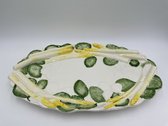 Grote ovale aspergeschaal met reliëf groen geel blaadjes 47 x 28 cm | AS02GEEL | Piccobella
