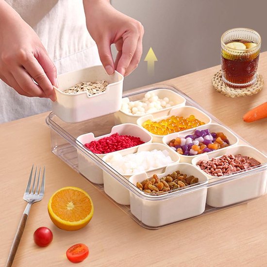 Serveerbord snackkom 8 vakken, opbergdoos snacks deksel handvat, snackdienblad snoep Serveerbord snackkom 8 vakken, opbergdoos snacks deksel handvat, snackdienblad snoep