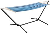In And OutdoorMatch Hangmat Cara Katoen - Met Standaard - Max 120 kg - Blauw Gestreept - Staal en Stof - Binnen en Buiten