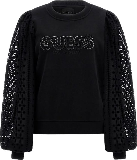 Guess CN Sangallo Sleeve Sweatshirt Dames - Zwart - Maat S