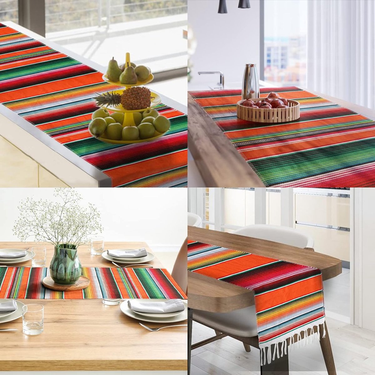 Fowecelt 4Pcs Mexican Serape Table Runner 14 x 84 Inch Hand Woven Blanket Colorful Striped Fringe Cotton Mexican Table Runner for Fiesta Themed Cinco de Mayo Wedding Party Decorations Fowecelt 4Pcs Mexican Serape Table Runner 14 x 84 Inch Hand Woven Blanket Colorful Striped Fringe Cotton Mexican Table Runner for Fiesta Themed Cinco de Mayo Wedding Party Decorations