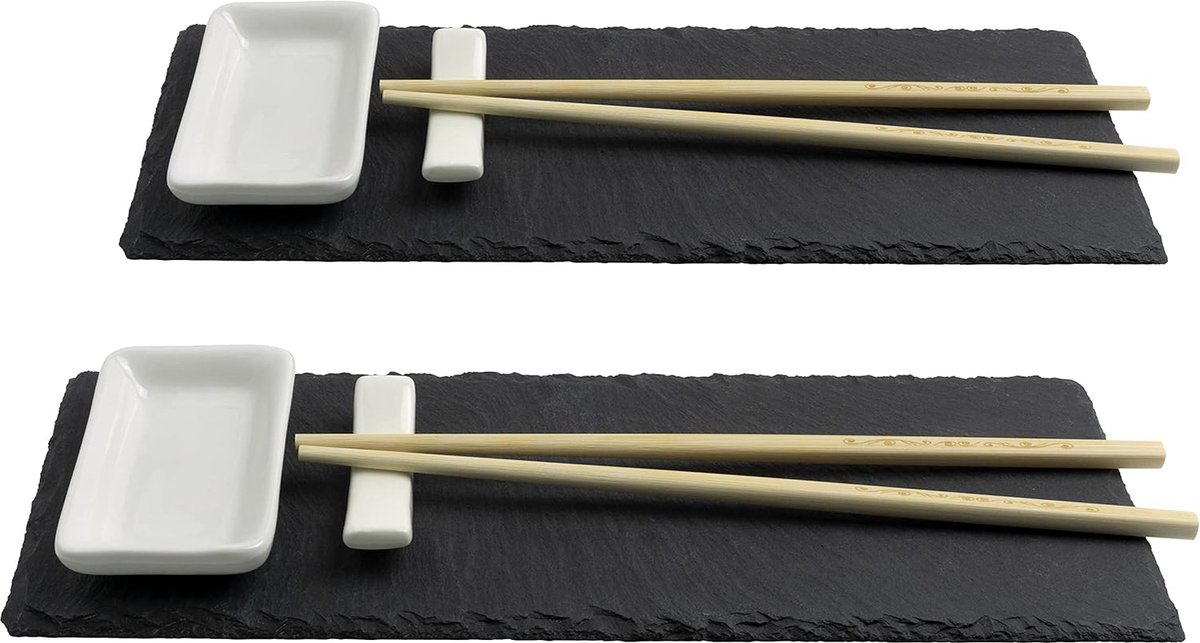 Sushi Set met Dipschalen 10-delig Sushi Servies Set voor 2 personen Leistenen Platen met Stokjes en Leggers Dipschalen en Leistenen Borden