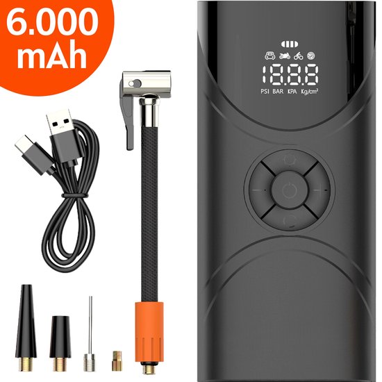 Draagbare luchtcompressor – 6.000 mAh – voor auto en fiets