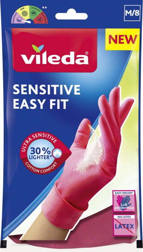Vileda Sensitive Easy Fit M Handschoenen - Nitril - Maat M - Katoenen voering - Voelen aan als een tweede huid - Herbruikbaar