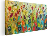 Artaza Canvas Schilderij Kleurrijke Bloemen in een Veld - 100x50 - Muurdecoratie - Foto Op Canvas - Canvas Print