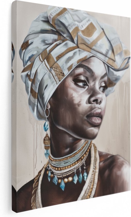 Artaza Canvas Schilderij Afrikaanse Vrouw die een Tulband Draagt - 90x120 - Wanddecoratie - Foto Op Canvas - Canvas Print
