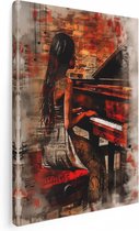 Artaza Canvas Schilderij Meisje dat Piano Speelt - 60x80 - Muurdecoratie - Foto Op Canvas - Canvas Print