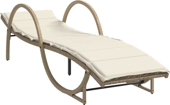 vidaXL - Ligbed - met - kussen - 60x199x42 - cm - poly - rattan - beige