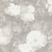 Bloemen behang Profhome 369214-GU vliesbehang licht gestructureerd met bloemen patroon mat grijs wit 5,33 m2