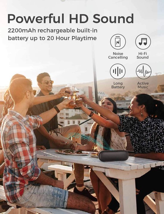 Portable Bluetooth Speaker, IPX7 Waterproof, with 24 Hours