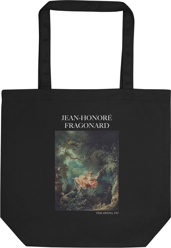 Jean-Honoré Fragonard 'De schommel' ("The Swing") Beroemde Schilderij Tote Bag | 100% Katoenen Tas | Kunst Tote Bag | Zwart