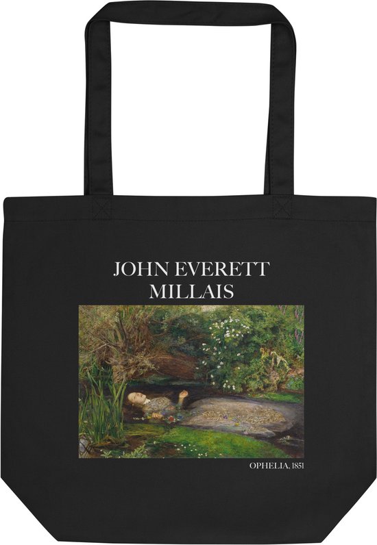 John Everett Millais 'Ophelia' ("Ophelia") Beroemde Schilderij Tote Bag | 100% Katoenen Tas | Kunst Tote Bag | Zwart