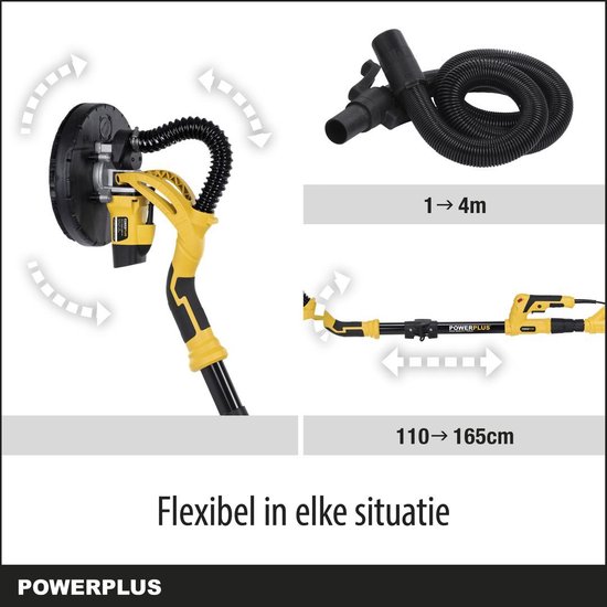 Powerplus elektrische Langnekschuurmachine POWX0477 - 710W wand- & plafondschuurmachine - schuurpapier Ø225mm - 1500min-1 - telescopisch - met 12 acc.