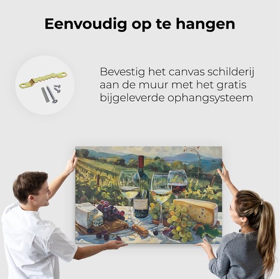 Artaza Peinture sur toile représentant du Vin, du fromage et des raisins sur une table – 120 x 80 – Groot – Photo sur toile – Impression sur toile