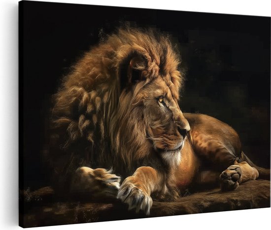 Artaza Canvas Schilderij Leeuw ligt in het Donker - 120x80 - Groot - Foto Op Canvas - Canvas Print