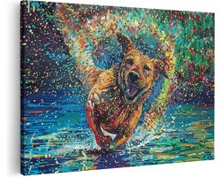 Artaza Canvas Schilderij Hond die in het Water Rent - 90x60 - Wanddecoratie - Foto Op Canvas - Canvas Print