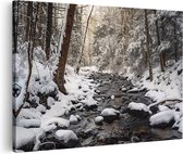 Artaza Canvas Schilderij Stroom in het Bos Bedekt met Sneeuw - 30x20 - Klein - Foto Op Canvas - Canvas Print