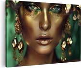 Artaza Canvas Schilderij Vrouw met Gouden Make-Up en Oorbellen - 30x20 - Klein - Foto Op Canvas - Canvas Print