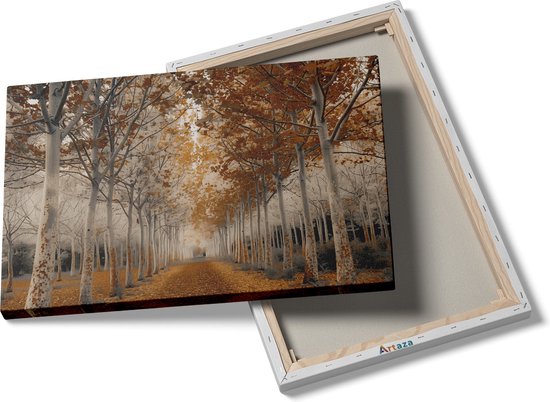 Artaza Canvas Schilderij Weg Omzoomd met Bomen in de Herfst - Landschap - 60x40 cm - Wanddecoratie Woonkamer - Schilderijen - Muurdecoratie