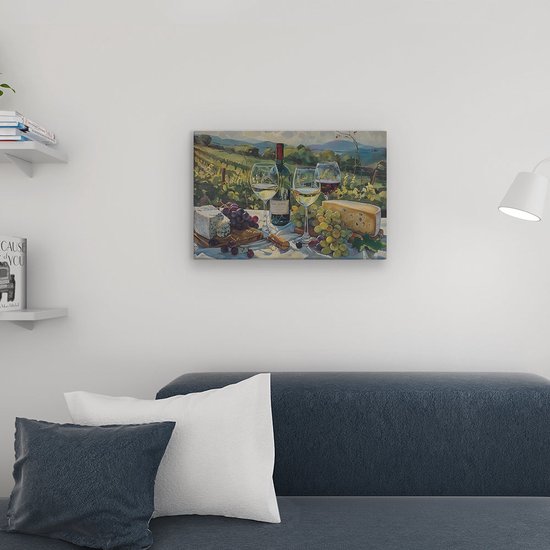 Artaza Peinture sur toile représentant du Vin, du fromage et des raisins sur une table - 60 x 40 - Décoration murale - Photo sur toile - Impression sur toile