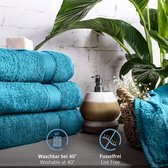 et van 8 handdoeken, 100% katoen, 470 g/m², 4 badhanddoeken 70 x 140 cm en 4 handdoeken 50 x 100 cm, zachte badstof, groot formaat, turquoise