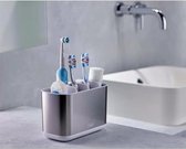 Bathroom Beauties - 2-delige wastafelset met grote tandenborstelhouder en hygiënische zeeppompdispenser, roestvrij staal