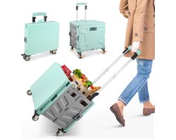 Boodschappentrolley, inklapbaar, transporttrolley, tot 50 kg, 50 l kist, boodschappenmand met deksel, uittrekbare aluminium uittrekbare handgreep, 4 360° draaibaar metalen wiel, 103 x 43 x 38 cm