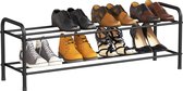 Schoenenrek met 2 niveaus | Roestvrij stalen schoenenopbergorganizer | Stapelbaar en geschikt voor 8 paar | Voor slaapkamer, kast, entree of slaapzaal | 80 x 26 x 335 cm | Mat zwart