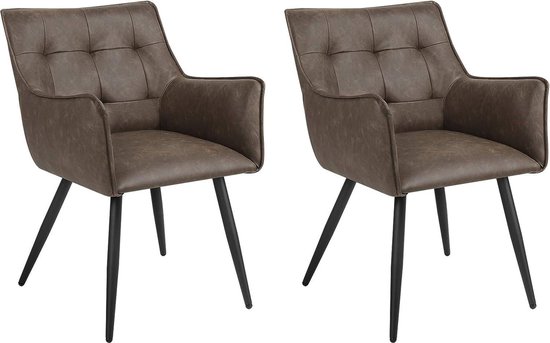 Rootz Eetkamerstoelen Set van 2 - Fauteuils - Kunstleren stoelen - Comfortabel en ergonomisch - Stevig metalen frame - Modern design - 57 cm x 80 cm x 57 cm