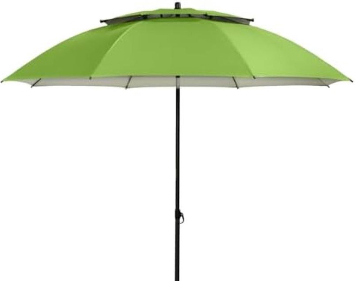 Groene strandparasol van 200 cm met windklep en UV-bescherming.
