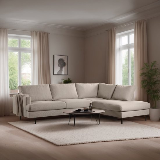 Hoekbank 3-Zits - Stof Beige - Rechts 263x203x83cm - Giga Meubel