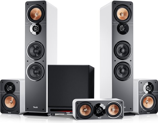 Teufel ULTIMA 40 Surround Power Edition 5.1-Set - Home cinema set met 2 vloerstaande speakers - 2 boekenplankspeakers - Centerspeaker en XXL subwoofer - wit