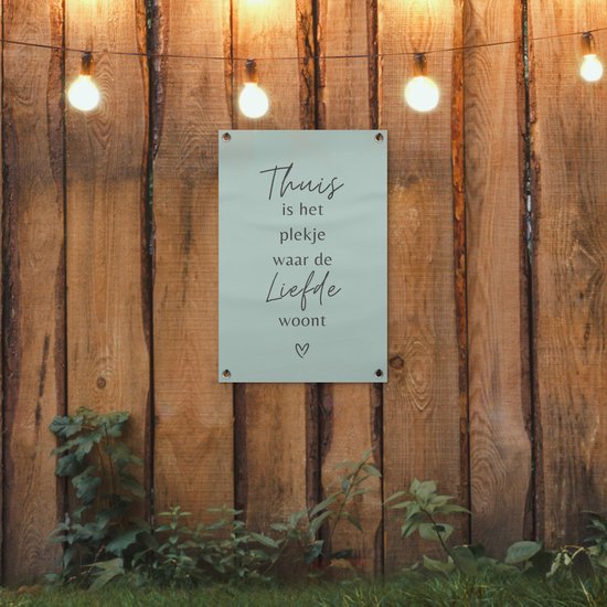 Affiche de jardin 40x60 cm - Décoration de jardin - Citation - Maison - Amour - Blauw - Texte - Coeur - Affiche pour le jardin - Décoration extérieure - Peinture de jardin de clôture - Décoration murale - Toile de jardin - Affiche extérieure