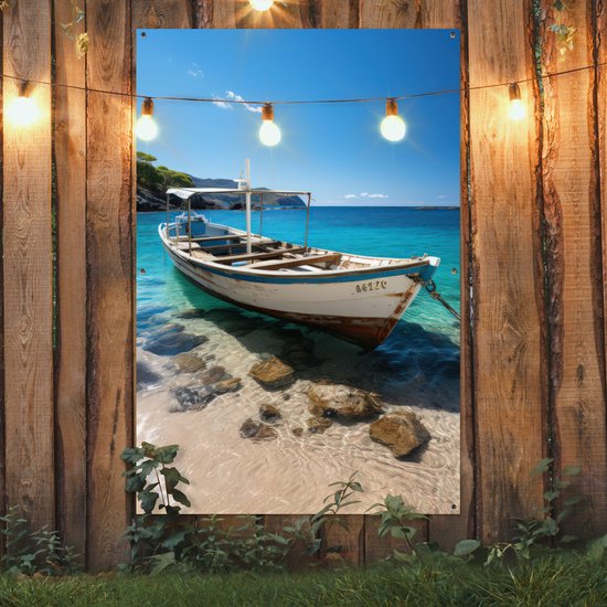 Affiche de jardin bateau - Décoration de jardin - 120x180 cm - Toile de jardin - Décoration maritime - Décoration murale extérieure - Affiche clôture maritime - Tableaux de jardin - Décoration murale de jardin - Posters de jardin