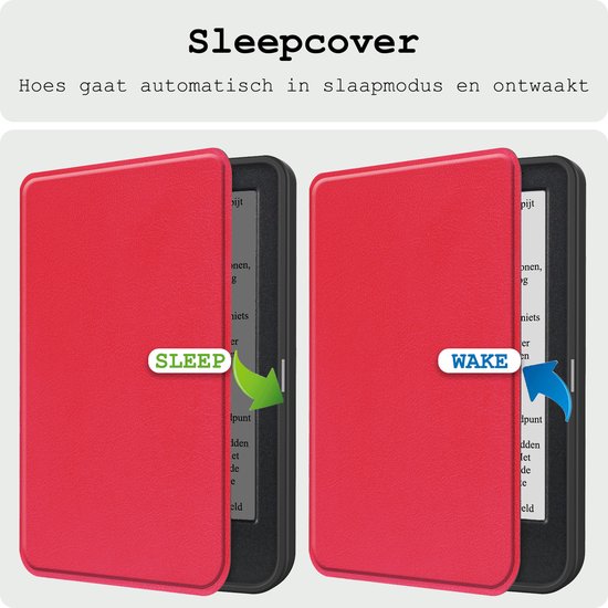 Hoes Geschikt voor Kobo Clara BW Hoesje Bookcase Cover Hoes - Hoesje Geschikt voor Kobo Clara BW Hoes Cover Case - Rood van Case24 — afbeelding 3