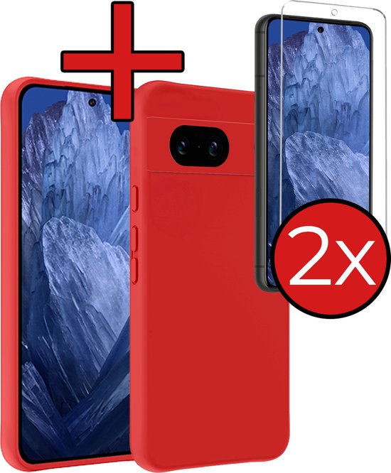 Coque pour Google Pixel 8a Coque en Siliconen avec 2 films de protection d'écran - Coque pour Google Pixel 8a Case Cover - Rouge