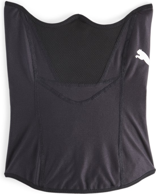 Zwart Puma spelersmasker met wit Puma logo op de rechterzijde en mesh op het bovenste gedeelte.