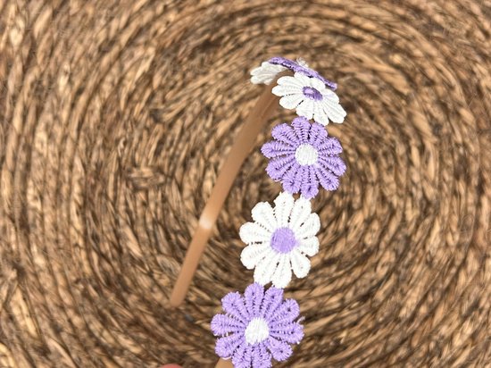 Diadeem - haarband - madeliefjes - paars/wit - bloemen - bloemetjes