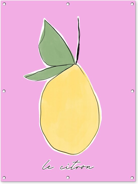 Tuinposter - Verf - Citroen - Fruit - Pastel - Tuin - Tuindoek - Tuinschilderij - Buiten - 90x120 cm