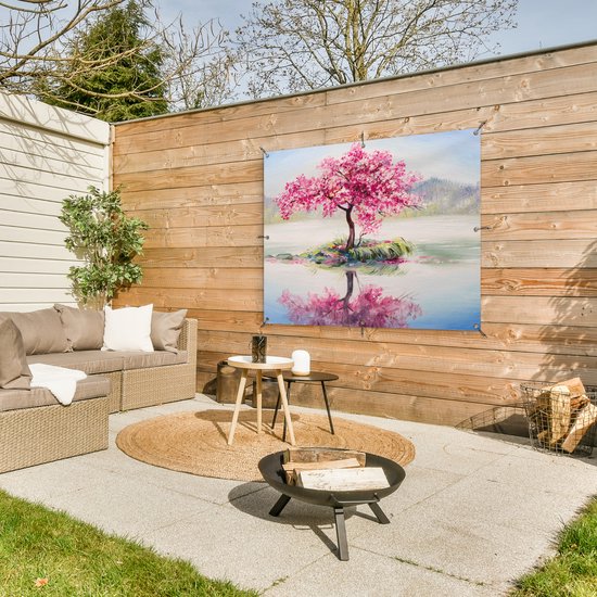 Peinture d'affiche de jardin - Fleur - Arbre en fleurs - Water - Peinture à l'huile - 130x90 cm - Décoration murale extérieure - Affiche de jardin - Toile de jardin - Affiche de clôture - Peinture de jardin