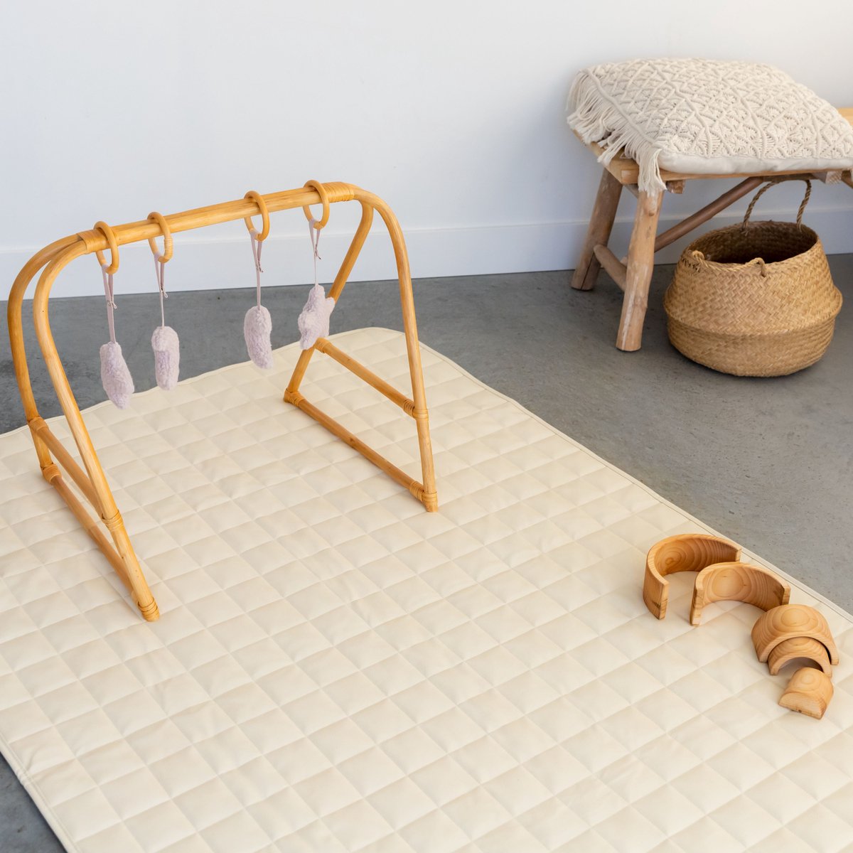 MATS XL Speelkleed Eco Leer Rechthoekig speelkleed Babygym Incl. Opbergtas 180x120 Beige