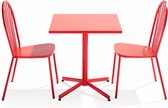 Bol.com Oviala - Set van een kantelbare vierkante tuin tafel en 2 rode bistrostoelen - Palavas aanbieding