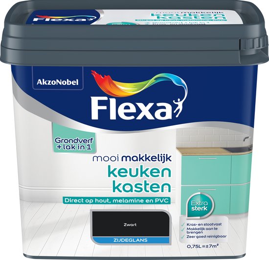 Flexa - Mooi Makkelijk Keukenkasten Zijdeglans - Zwart - 0.75 L